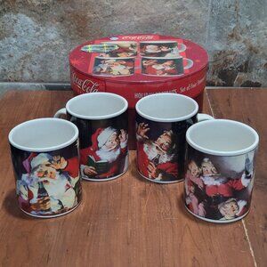 Vintage Coca Cola Holiday Portraits Santa Claus Set of 4 Stoneware Mugs